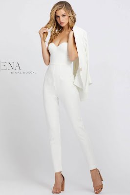 Sweetheart With Jacket Evening Dress Ieena For Mac Duggal White Color Front