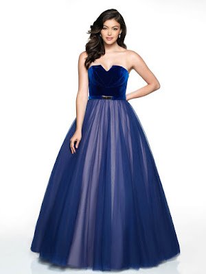 Classic Velvet Strapless tulle Flair Prom royal-nude dress