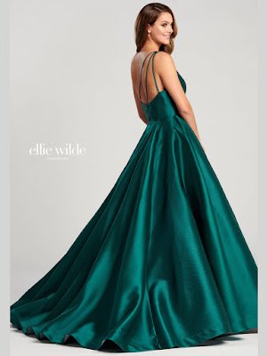 Ellie Wilde One-shoulder ball Gown emerald prom dress back side