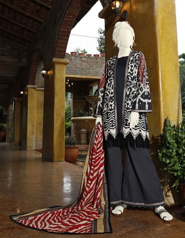 J. Junaid Jamshed winter unstitched collection black printed cambric suits