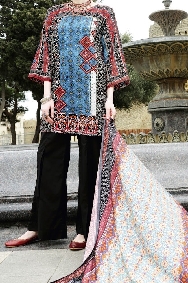 Almirah Blue color lawn suit Eid collection