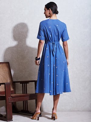 Ritu Kumar Blue cotton kurta Dresses with floral-motif Back side