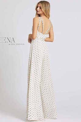 Plunging Neckline Jumpsuit evening dress Ieena For Mac Duggal Polka Dot color back side