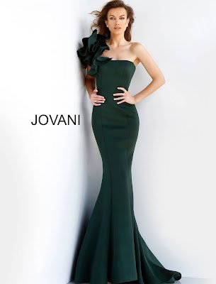 Drak Green One Shoulder Fitted Scuba Red Carpet Jovani Dress