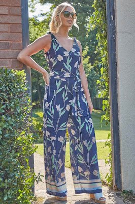 Navy Border Printed Suntime Jumpsuit