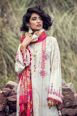 Maria B Unstitched winter linen off-white color suit front design