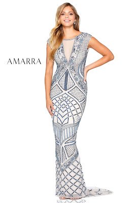 Cap Sleeved Prom Dress Amarra Nude Blue Color