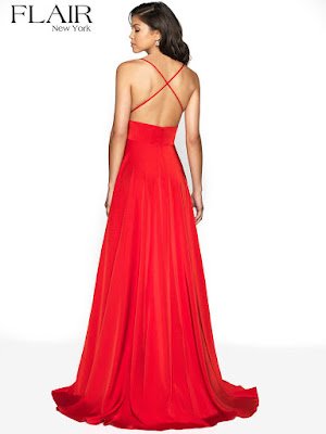 Crepe high Slit flair prom Dress red color Back side