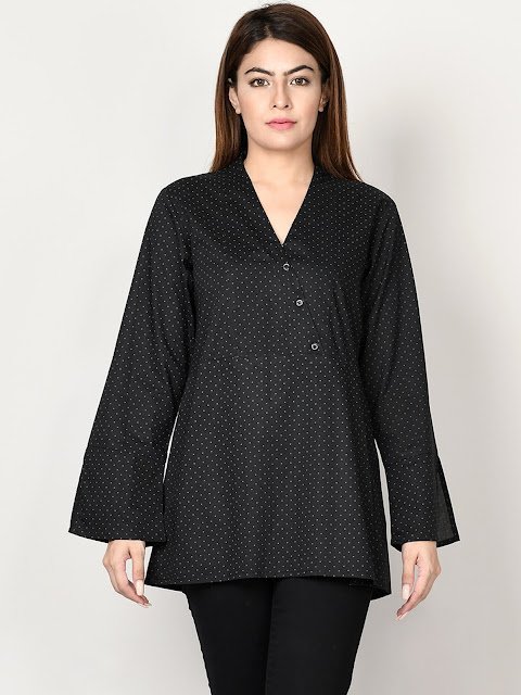 Limelight winter ready to wear black printed short kurti
