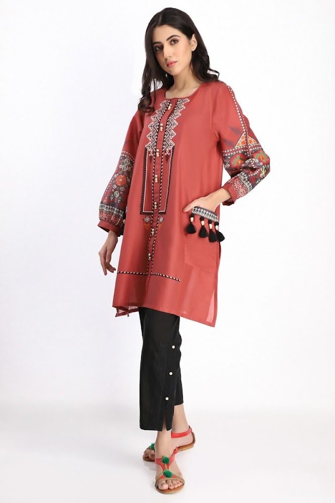 Khaadi cambric kurta orange color