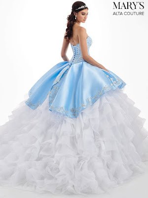 Mary's Quinceanera New Ball Gown Ice Blue/white Dress back side