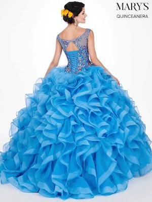 Off The Shoulder Mary's quinceanera Ball Gown Periwinkle/Multi dress back side