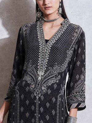 Ritu Kumar Black Lvory Printed suit Front