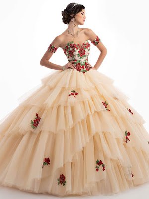 Dark Champagne/Red Color Mary's Quinceanera Ball Gown Design dress