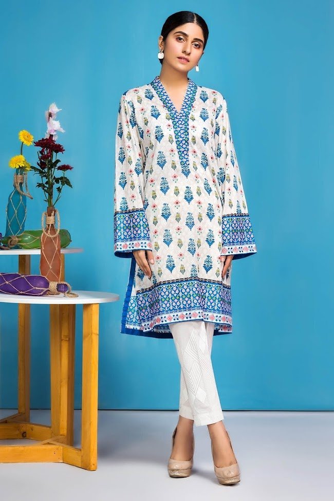 Warda Blue printed lawn shirt