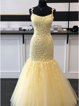 Daffodil criss-cross back long mermaid prom dress