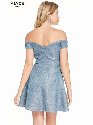 off the soulder alyce paris short prom dress santorini Blue color Back Side