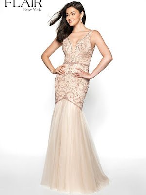lace mermaid plugging v-neck fitted prom ivory color dress