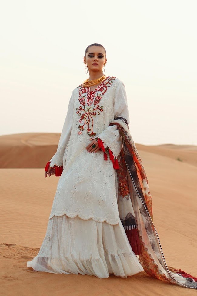 Ethnic White Suit Embroidered Lawn