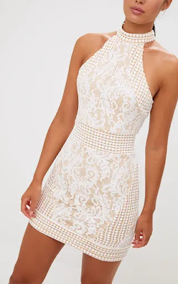 White High Neck lace crochet bodycon prom dress design