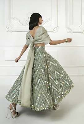 Manish Malhotra Lehengas Moss Green Mirrored Short Mid back side