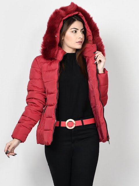 Limelight Winter wear women Red Faux Far jacket
