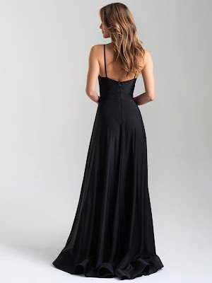 V-neck Madsion James Prom Dresses Black color back side