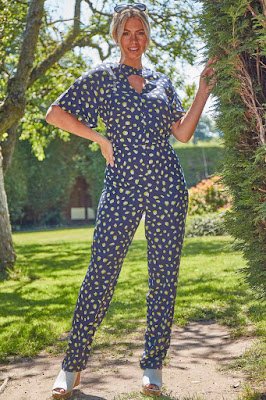 Lime Spot Print Keyhole Jumpsuit suntime