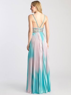 V-neck prom dress Madison James Turquoise/Multi color back side