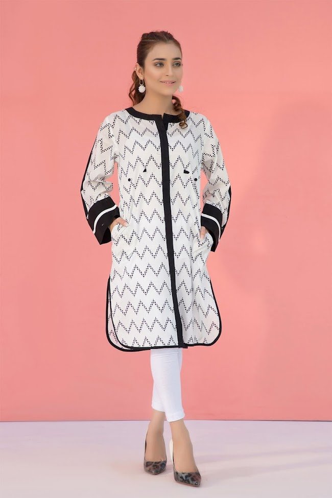 Warda Lawn printed shirt Black & White