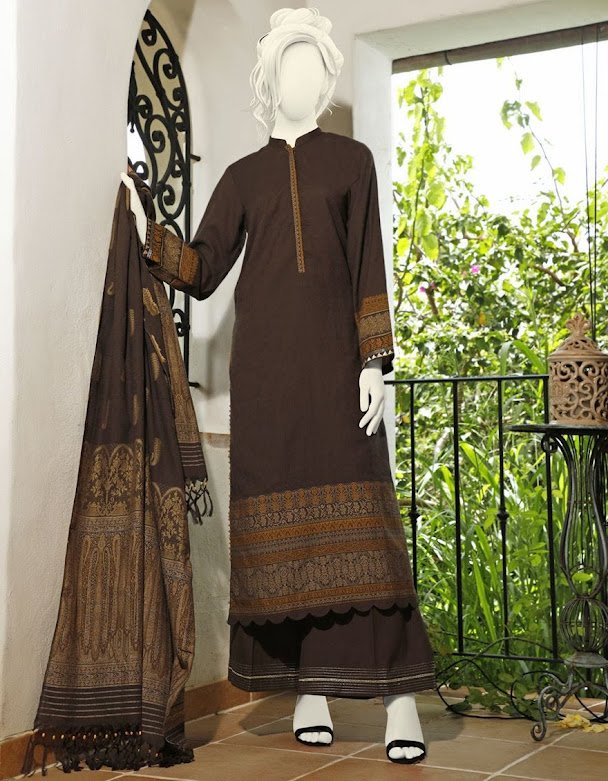 J. Junaid Jamshed winter collectionBrown printed khaddi suits