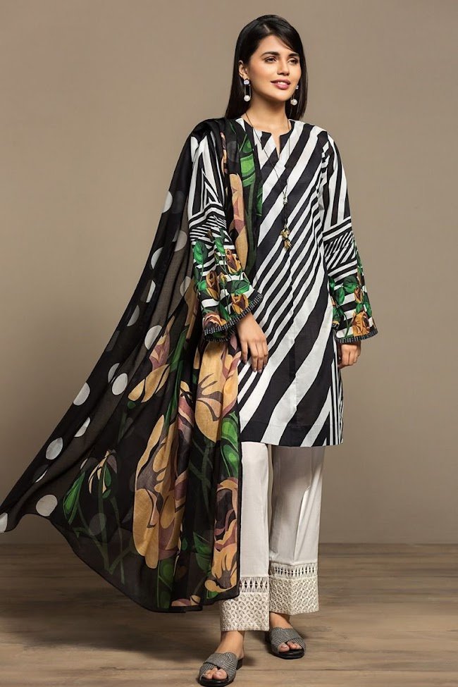 Nishatlinen Black Shirt & Print Dupatta