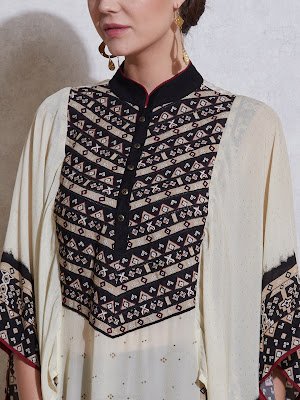 Ritu Kumar Ecru & Black Temple Kurta Fornt work