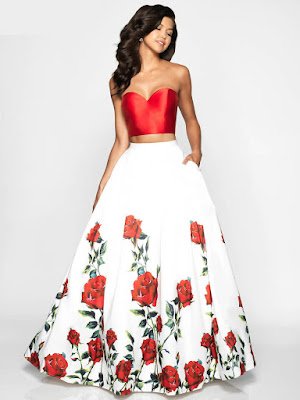 Sweetheart Flair Two pieces Prom ivory-red dress