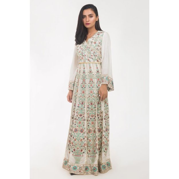 Gul Ahmed Women Eid collection white color lenth maxi khadi suit