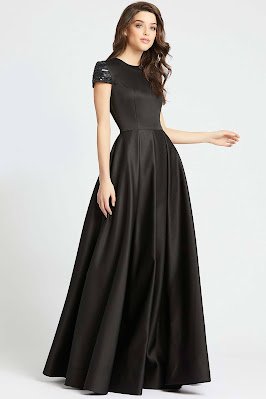 Cap Sleeves A-line for Mac Duggal Ieena Black color