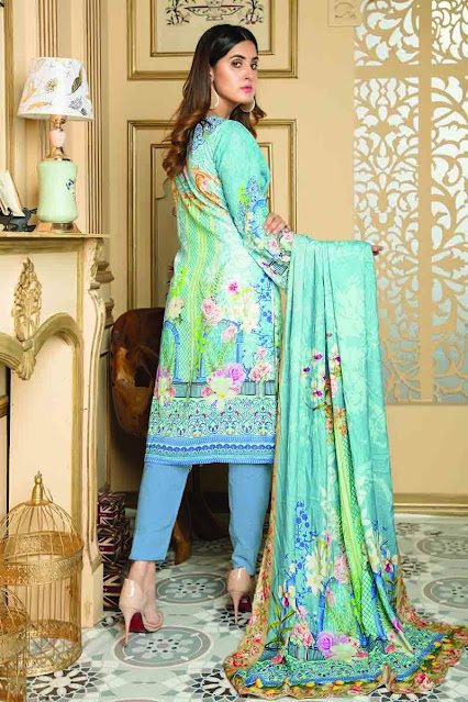 Gul Ahmed winter unstitched ferozi Colour khaddar printed suit