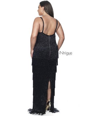 Fringe Beaded Inrigue blus Plus size Prom Black color dress