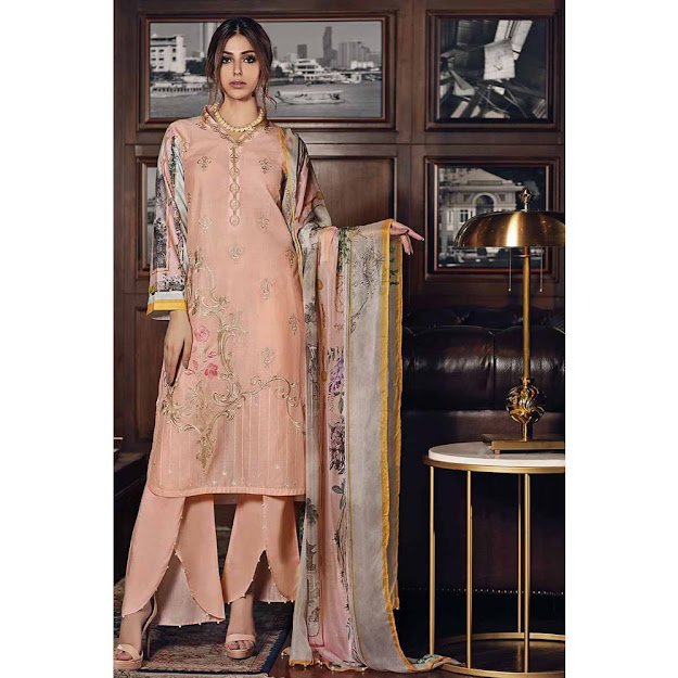 Gul Ahmed Mid summer collection Peach color jacquard suit
