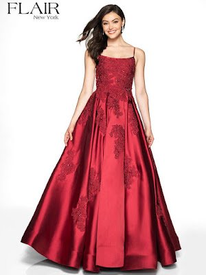 Lace Mikado Flair Prom Dress Wine Color