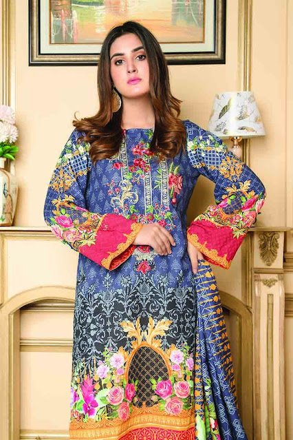 Gul ahmed winter usntitched blue colour khaddar printed suit
