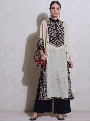 Ritu Kumar Ecru & Black Temple Kurta Collection