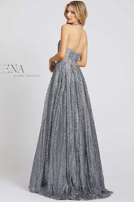 Halter A-line Ieen For Mac Dugga Evening Dress Platinum Color Side Pose