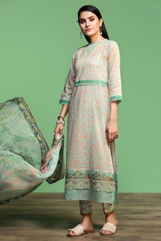 Nishatlinen Green lawn Suit