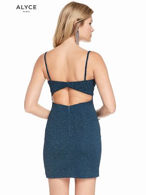V-neck Alyce Paris homecoming Short dress Teal Color Back side