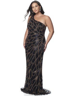 Single Shoulder fitted Blush Plus Size Prom black bronze dress