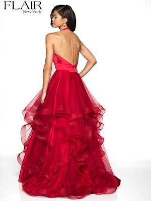 Stain Halter prom Dress Red Color Back side