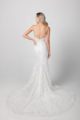 Michelle Roth STrap Beaded Fit and Flare Bridal Dress back design
