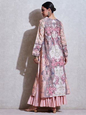 Ritu Kumar Pink Floral print chanderi suit Back Side