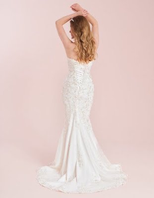 Costantina- a romantic contemporay fishtail champagne-ivory color  wedding dress back side